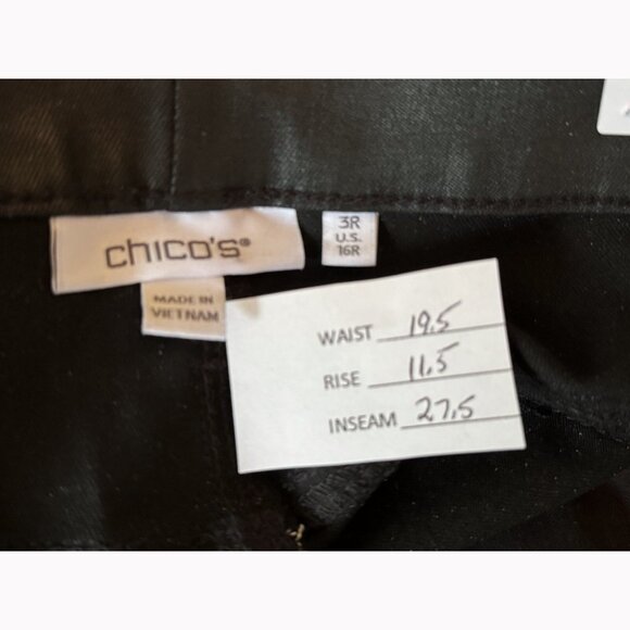 Chico’s So Slimming Women’s 16 Girlfriend Flare Pants Black Coated Edgy Chic - Picture 2 of 11